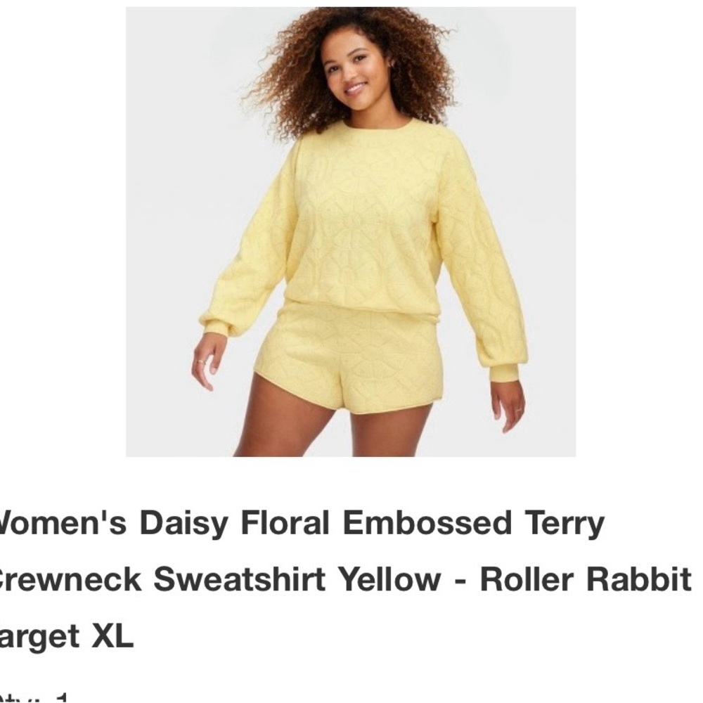 Roller Rabbit Yellow Daisy Embossed Terry Crewneck Sweatshirt